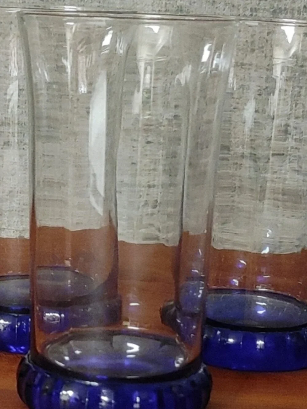 Vintage Cobalt Blue Base Clear Glass Tumbler - Set of 5